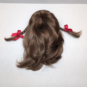 Build A Bear Vintage Wavy Brown Brunette Wig Bangs Red Bows Hair Teddy Accessory